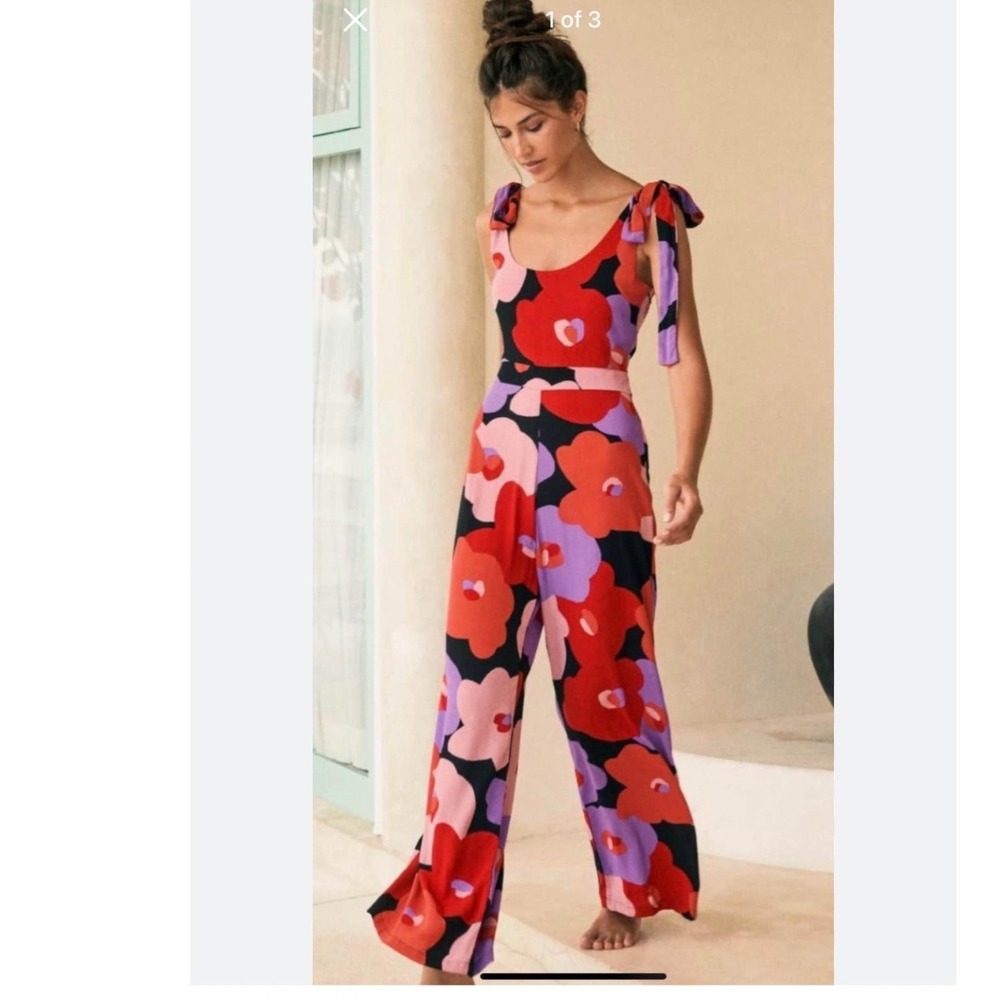 Mister Zimi Floral Tie Shoulder Wide Leg Jumpsuit Red Purple Pink‎ US 4 AU 8